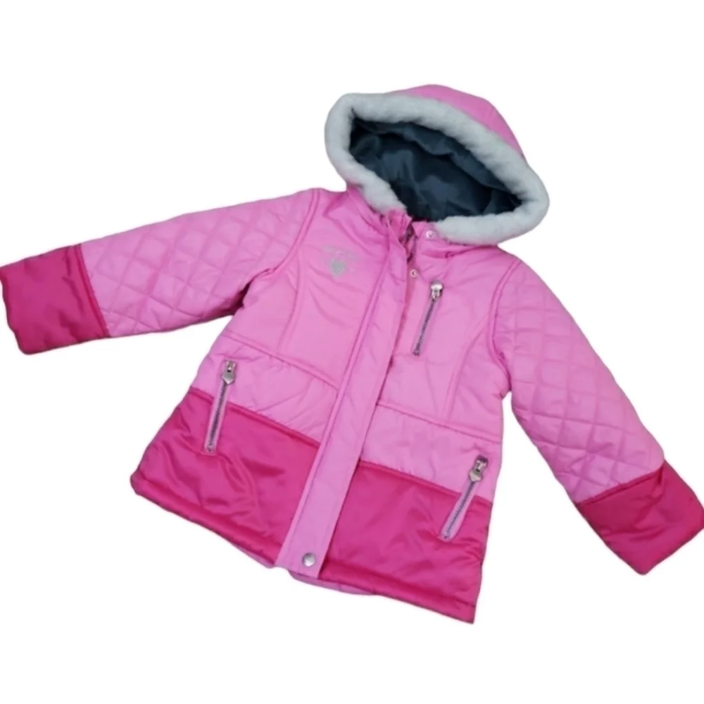 Osh Kosh B'gosh Girls Hooded Puffer Coat Size S(4) Pink Nylon Lining.